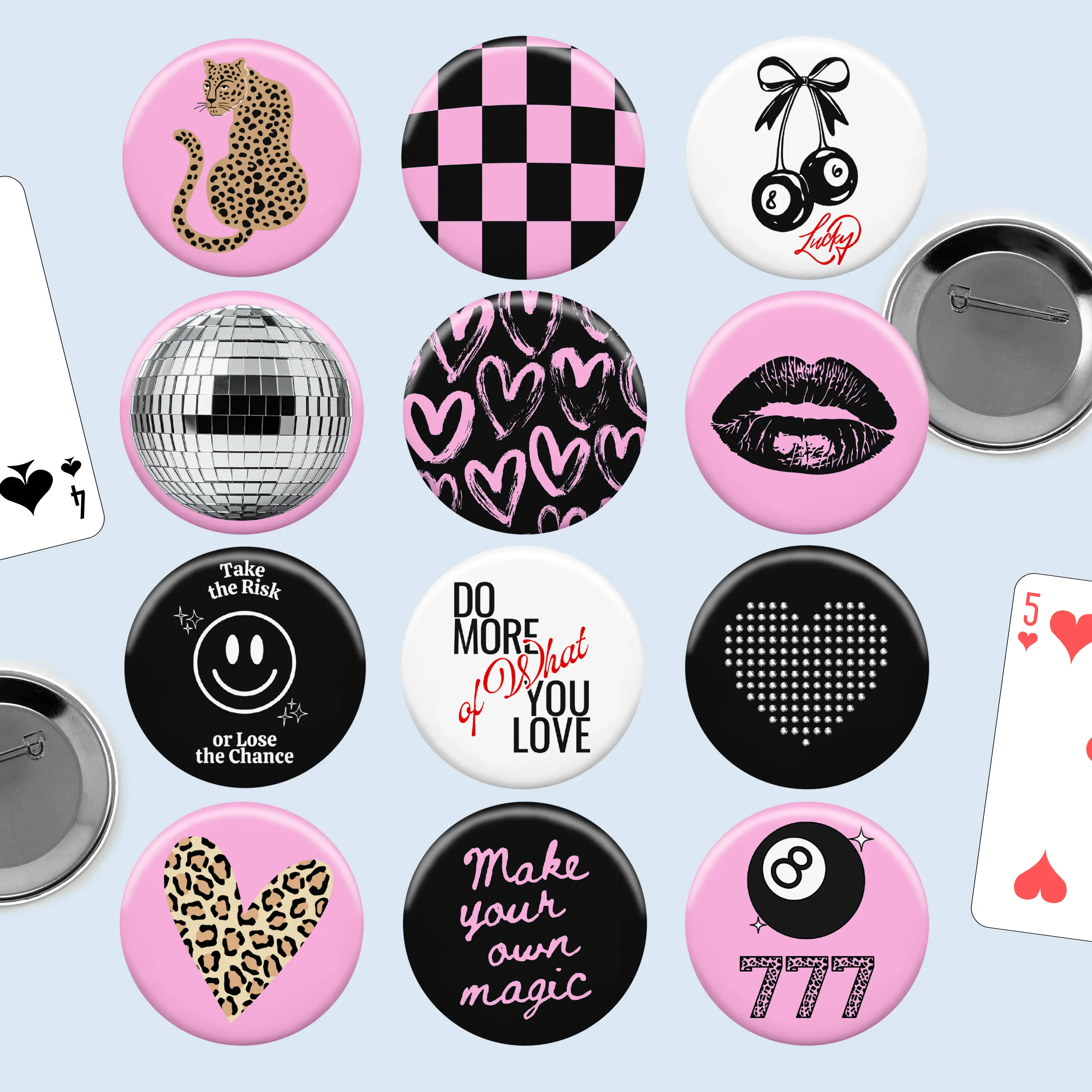 Lucky Girl Button Pin, Pink Y2K Aesthetic Pin, 2.25" Coquette Girly Button Badge, Retro Cute Backpack Pin