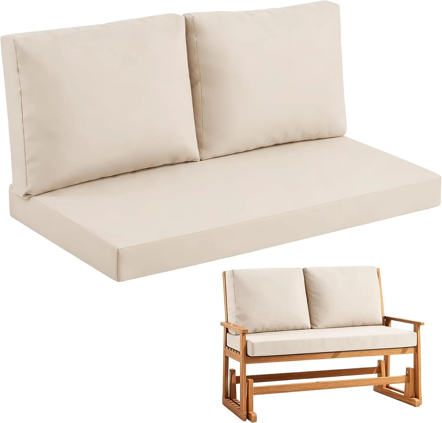 Outdoor Loveseat Cushion Set, 46" x 26" Patio Loveseat Cushions, Water-Resistant & Fade-Resistant Love Seat Cushions, Patio Chair Cushion for Bench, Swing and Couch, Beige