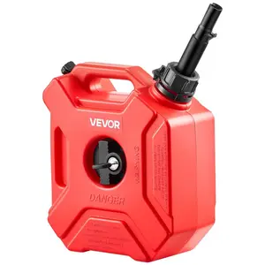 VEVOR Fuel Container, 1.3 Gallon, Gas Can with Spout and Lockable Bracket, 15 L/min Max Flow Rate, Secure Leak-proof, Portable Flat Fluid Container for Most Cars Motorcycle ATV UTV, Red