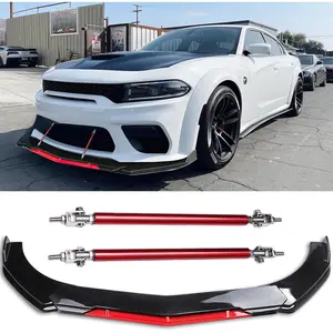 Universal Car Front Bumper Lip + 2PCS 8"-11" Adjustable Splitter Rods front lip Spoiler Splitter Body Kit Compatible with Dodge Charger Nissan Cruze Honda Civic Toyota Altima Chevy