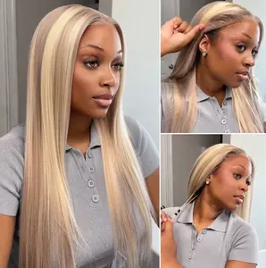 Megalook 13x6 Three-Go Blonde Highlight Glueless Wigs Silky Straight With Drawstring 100% Human Hair Wig
