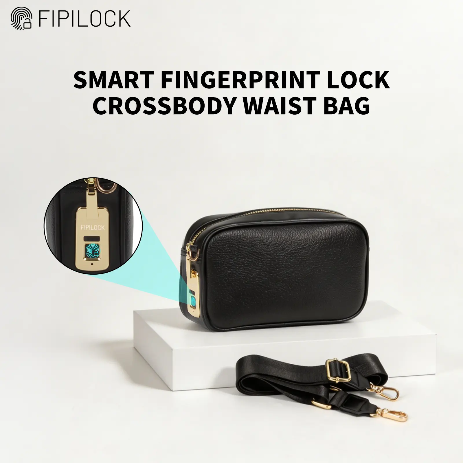 FIPILOCK Smart Fingerprint Lock Genuine Leather Anti-Pickpocket High-Capacity Men's Fanny Pack - Hip-Mounted Bum Bag, Multi-Purpose Zipper Crossbody Waist Sling Shoulder Bag for Travel, Daily Commute, Anti Pickpocket Men's Fanny Packs & Belt Bags, Genuine