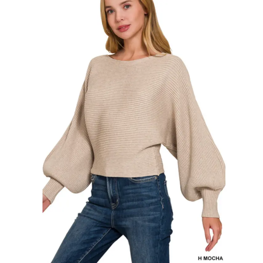 Boat neck balloon sleeve sweater
