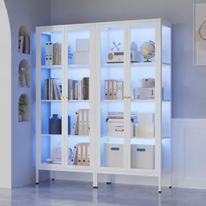 4-5 Tier Glass Door Display Cabinet with 3-Color Motion Sensor LED Lights, Collector Storage for Trophies, Bookshelf for Living Room & Study Room organizer cabinet