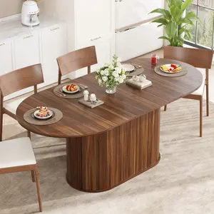 ARCH 55.11"-70.86" Extendable Dining Table, with Striped Legs for Living Room & Kitchen(Walnut)