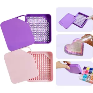 2 Pcs 5mm Fuse Beads Picking Tray Kit with Total 296 Holes, Efficient Sorting Tools with Effortless Beads Recovery, User-Friendly for Iron Bead Beginners (Pink and Purple)