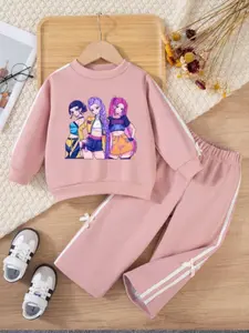 Girls' Fall Winter College Style Striped Bow Colorblock Sweet Sports Casual Long Sleeve Sweatshirt Wide Leg Pants Set Casual Outfit Set Fashion Style Sets