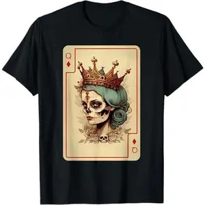 Diamond Queen Gothic Poker Card Game Creepy Queen of Diamond T-Shirt