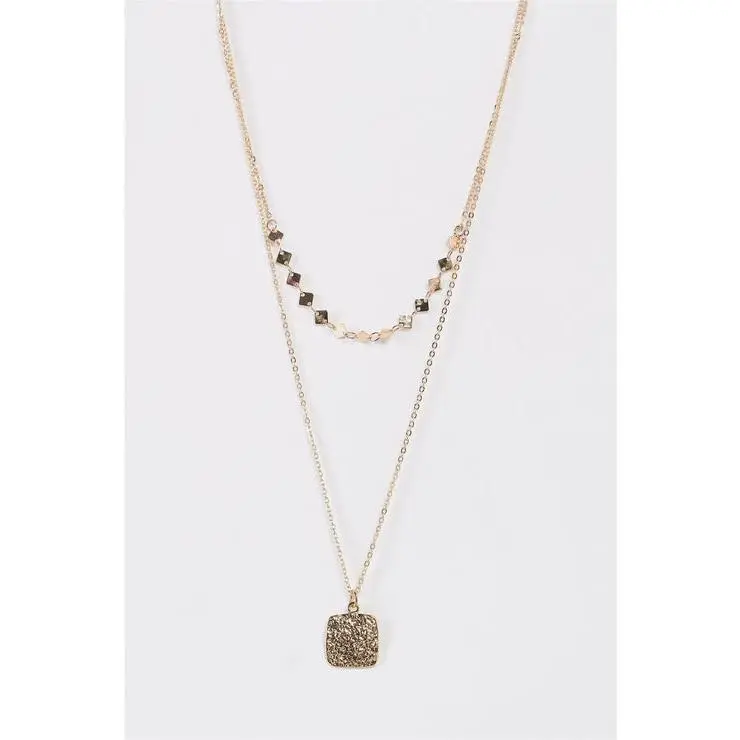 Artemis Textured Gold Square Charm Pendant Necklace