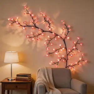 Cherry Blossom Vine Lights, LED Flower Branch Lighting with Remote, 8 Modes Sakura Garland for Bedroom Wall Indoor Wedding Christmas Decor(7.6FT 144LED)