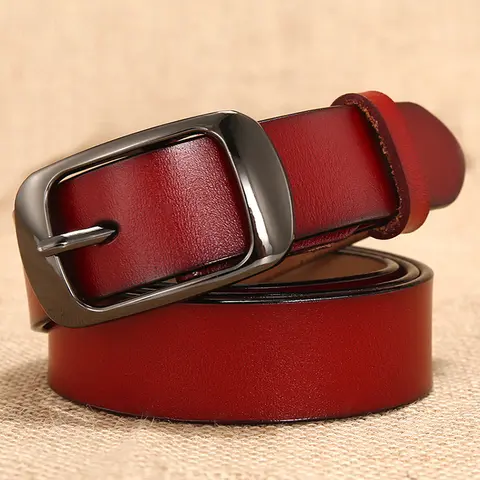 Women’s High Quality Buckle Genuine Cowhide Leather Adjustable Belt - Classic Metal Buckle, Natural Texture, Casual Fit, Versatile for Daily Wear & Taekwondo Sports, Female Outfit Accessory