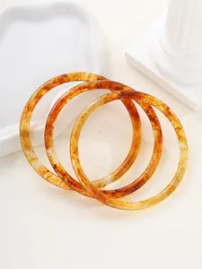 3-piece women's bracelet set, Trendy stack bangle, featuring a vintage, stylish, trendy, personalized design. The irregularly dyed resin stackable bracelets are suitable for daily wear, gatherings, parties, banquets, Trendy Bangles