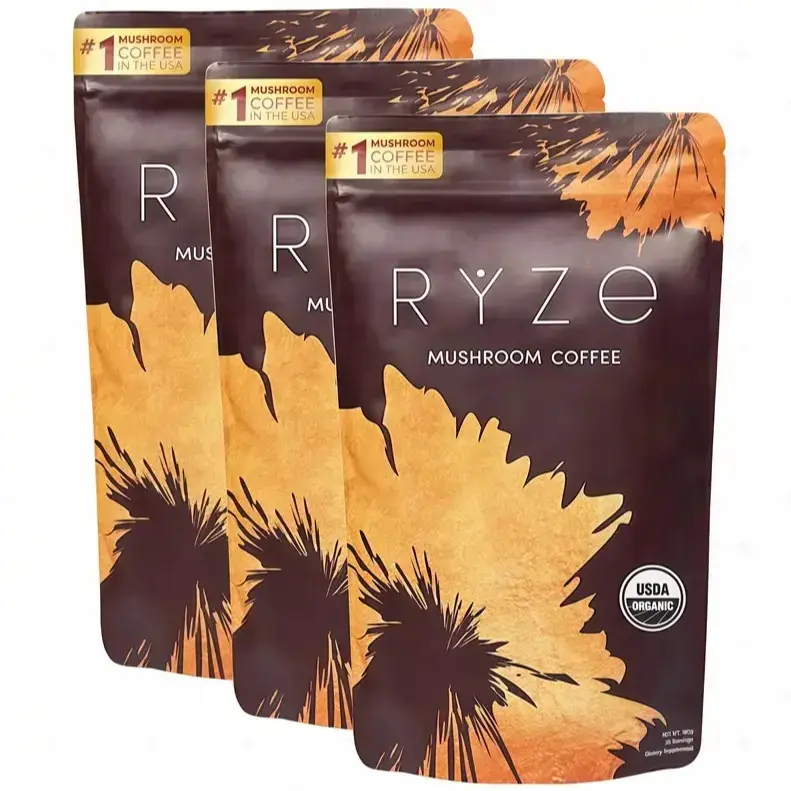 Limited-time special offer: 1-3 packages of RYZE mushroom coffee, grown locally in the US, certified organic, boosts energy, concentration, digestion and immunity, includes turkey tail, shiitake mushrooms and reishi, 30 servings of vitamins