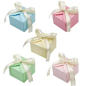 20 pcs new European style candy boxes with five-color bowknot square wave pattern perfect for wedding return gifts and birthday parties elegant rope-tied opening design holds chocolates desserts snacks also great as table center decoration