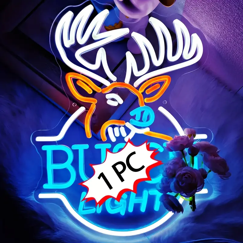 Busch Light Deer Head LED Neon Sign, Beer Theme Indoor Use Lighting Accessory, Home Bar Man Cave Wall Decor for Beer Lovers