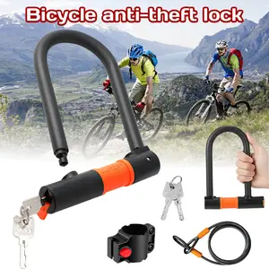 U Shape Anti-Theft Bike Motorcycle U Lock, 16mm Thick Anti-Cut Shackle with Silicone Cover, Dust Cap, Double Anti-Pick Keys & 1.2M Steel Cable Dual Lock for Ebike Scooter