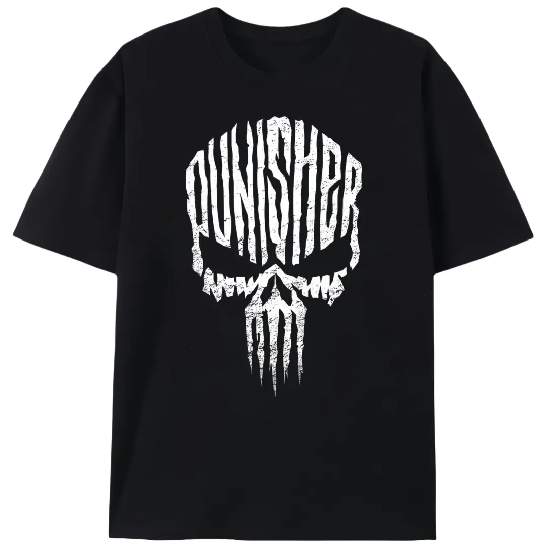 Men's Heavyweight Cotton T-Shirt with a Distressed Skull Graphic, Casual Street Style Short Sleeve Round Neck Top, Fabric, Knit, Heavy Tee, Preppy, Print, Retro, Preppy Retro
