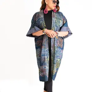 Rich Luxe Kimono - Multicolor Abstract Print, Open Front, Casual Style, Medium Length, All Seasons