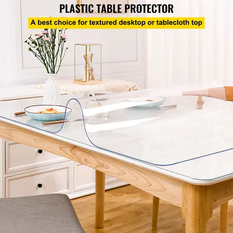 VEVOR Plastic Table Cover - 40x80 in, 1.5mm Thick Transparent Tabletop Protector, Scratchproof, Cut-to-Fit Rectangle Desk Mat, Waterproof, Easy-Clean, Heat-Resistant Up to 80°C for Dressing Table, Office Night Stand