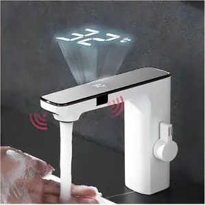 White Automatic Infrared Sensor Faucet with Temperature Display for Smart Touch Tap Digital Screen Hot Cold Water Mixer Tap