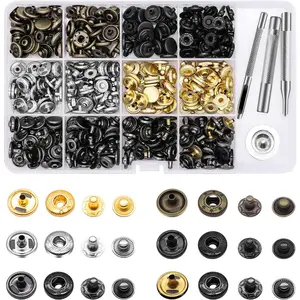 120 Set Leather Snap Fasteners Kit, Metal Button Snaps Press Studs with 4 Setter Tools,Leather Snaps for Clothes, Jackets, Jeans Wears, Bracelets, Bags（12.5mm）