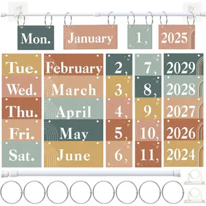 56 Pcs Modern Boho Calendar Set Rainbow Flip Calendar with Holder Boho Classroom Decoration Cards Adjustable Rod Holder for Back to School Supplies