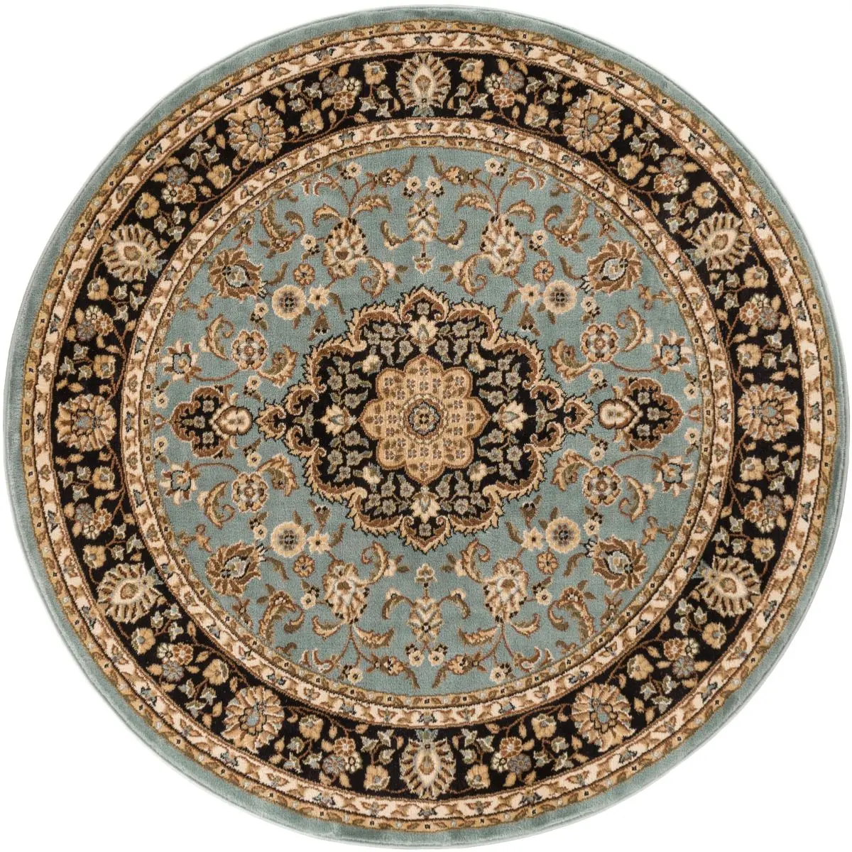 Medallion Kashan Light Blue Traditional Round Rug