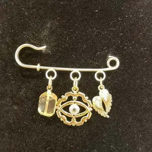 Evil Eye Safety pin brooch/ citrine charm