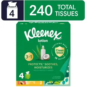 Kleenex Lotion Facial Tissues with Coconut Oil, 4 Cube Boxes, 60 Tissues per Box, 3-Ply