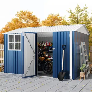 10x8 FT Outdoor Storage Shed, 450 Cu Ft Weather Resistant Garden Shed with Gable Roof & Grid Window, Multi-Use Shed for Bikes, Lawn Mowers, Patio Supplies & Pet Shelter