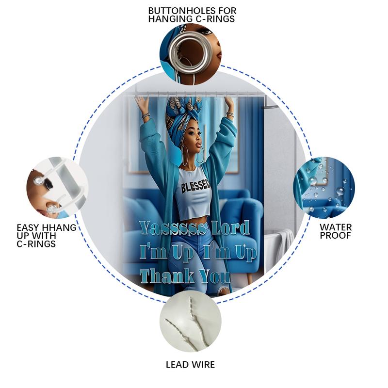 4PC Beautiful Girl Summer Unique Elegant Polyester Cloth With 12 Hooks Shower Curtain For Bathrooms Waterproof Quick Drying Machine Washable Home Bathroom Decor Shower Curtain Sets for Bathroom