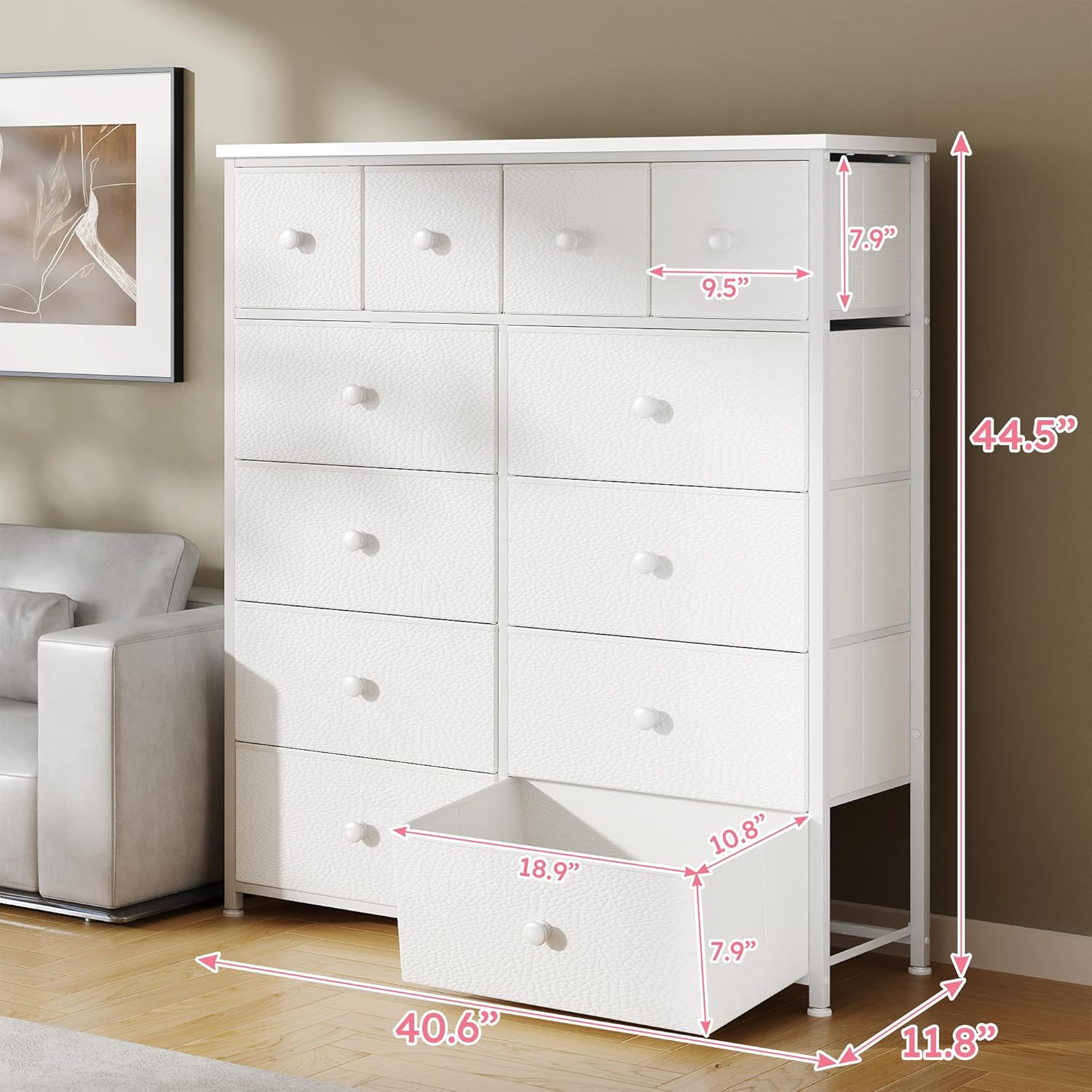 【New Sizes】Raybee 12 Compact Fabric Drawer Organizer, Space Saving Storage Bins for Closet, Modern Storage Tower for Socks Underwear Makeup, Tall Chest Organizer Unit for Bedroom Office Dorm Room Organization, Steel Frame, Wood Top, Easy to Assemble