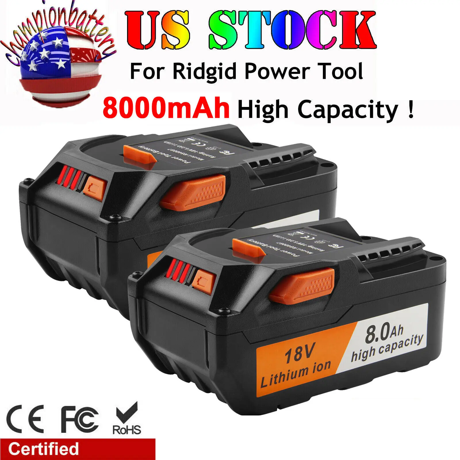 2025 New 2-Pack 18V 8.0Ah Lithium-Ion Power Tool Battery for RIDGID, Compatible with R840087, R840085, R840086, R840083