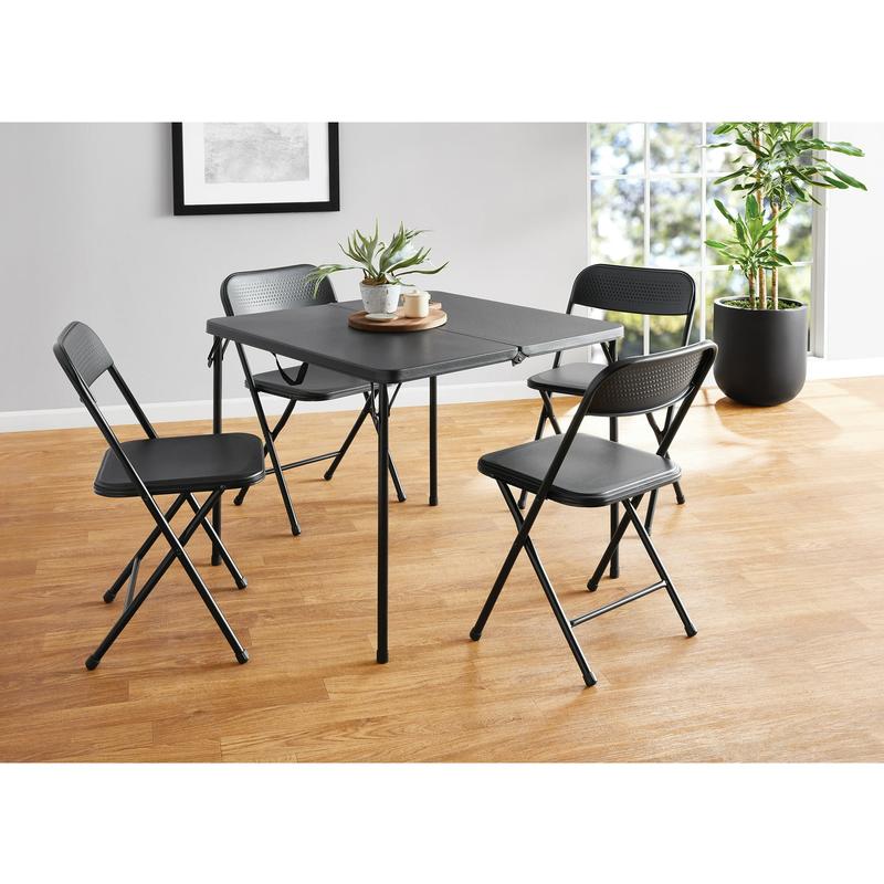 Resin 5 Piece Card Folding Table and Four Folding Chairs Set - Durable Resin, Fully Assembled, Ideal for Card Organization, Modern Design