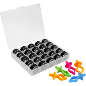 25 count Black Prewound Bobbin Thread and Bobbin Holder - Size A Class 15 SA156 Compatible with Babylock, , Consew, Juki,  Embroidery and Sewing Machine