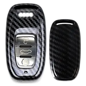 iJDMTOY Exact Fit Glossy Metallic Black Carbon Fiber Pattern Smart Remote Key Fob Shell For Audi A3 A4 A5 S4 S5 A6 A7 A8 Q3 Q5 Q7, etc Gen1 Key