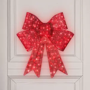 Best Choice Products Pre-Lit Christmas Bow, Large Outdoor LED Lighted Holiday Décor w/ 8 Light Functions, Hook
