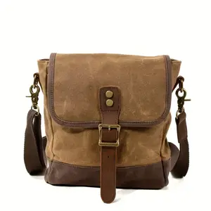 Leisure Wax-Dyed Canvas Crossbody Bag with Single Strap & Leather Belt Decoration for Men & Women Outdoor Travel Versatile Design on Waterproof Adjustable Shoulder Spacious Checkered Nylon Bum stylish daily commuter Punk Style Crescent Shoulder Bag cn6030