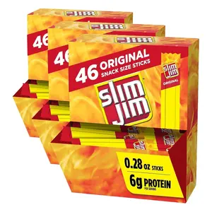 Slim Jim Smoked Meat Sticks, Original Flavor, 6g Protein Per Serving, Snack Size, 0.28 oz. (46 Count)