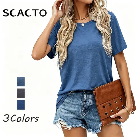 Scacto Womens Tops Summer Casual Cap Sleeve Tshirts Shirts Business Blouses | Dressy Spring Fashion Outfits, Trendy Clothes, Cute Crewneck Work Out Tee, Gym Clothing,clothes for back to school,first day of school outfits