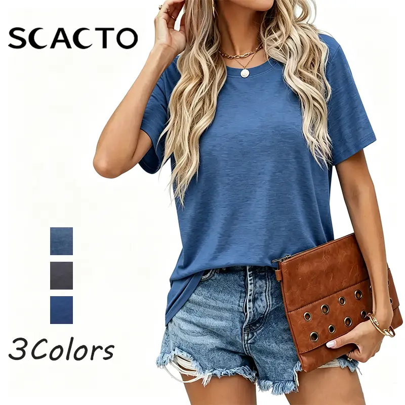 Scacto Womens Tops Summer Casual Cap Sleeve Tshirts Shirts Business Blouses | Dressy Spring Fashion Outfits, Trendy Clothes, Cute Crewneck Work Out Tee, Gym Clothing,clothes for back to school,first day of school outfits
