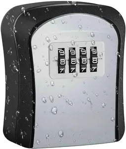 Key Lock Box Combination, 4-Digit Lockbox Wall Mount Outside,  Outdoor Key Hider, Resettable Code Safe  Password Boxes with Mounting Kit for , Office, Garage-Grey