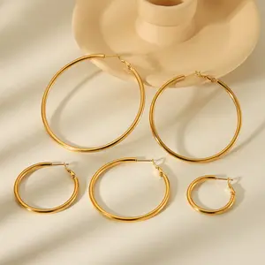 [LeBijouLab] 1/1.5/2inches Golden Hoop Earrings For Women, Stainless Steel Non-tarnished Multi-size Hoop Earrings, Birthday Gifts For Her