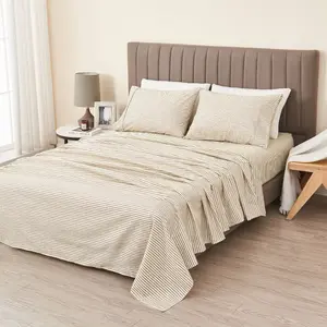 Twin Microfiber Striped Sheet Set Beige - Isla Jade