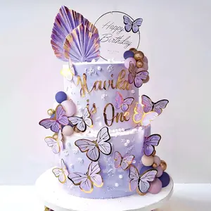 LaVenty cake shed cake topper gender reveal 47PCS Purple Butterfly Cake Topper,Butterfly Cake Decorations Include Cake Toppers Pink Gold Balls for Baby Shower Wedding Birthday Bridal Shower Party Decor(Purple)