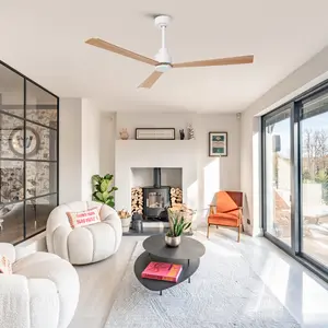 Esther 3-Blades Modern Downrod Mount Ceiling Fan with Remote Control 52 Inch DC Motor Energy-Saving Whisper-Quiet 5800 CFM Air Volume Brown/White/Satin Nickel Finish