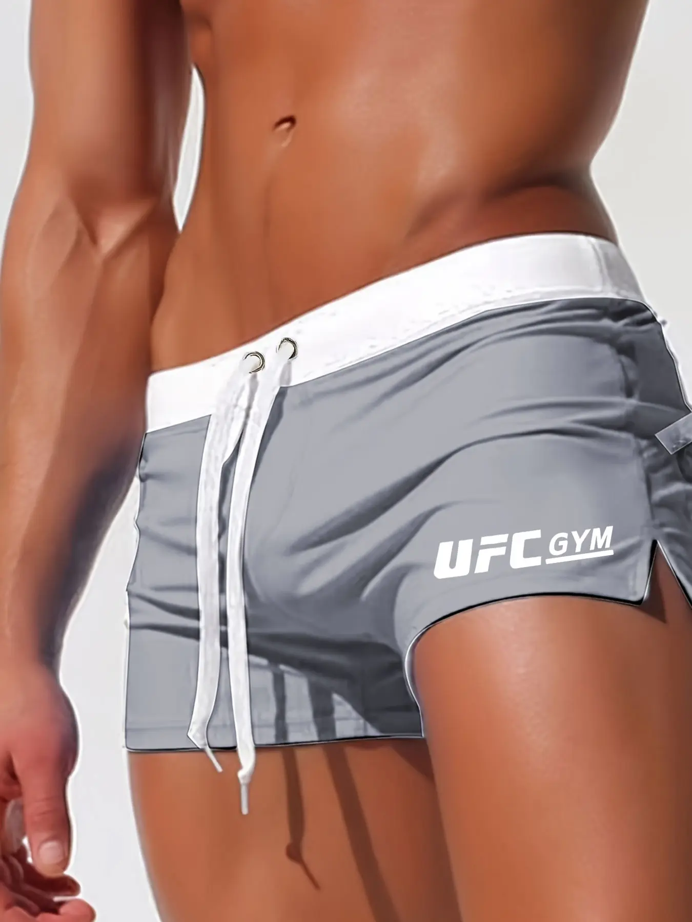 High Stretch Solid Color Summer Swim Trunks - Men's Skinny Fit with Drawstring - Polyamide 82% & Elastane 18%, Side Zipper Pockets, Modest Style for Beach & Vacation Swimming Trunks