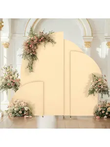Champagne-5ft-81x153cm Wedding Arch Cover Spandex Fitted Arch Stand Covers 2-Sided Design Half Moon Shape Backdrop Stands Cover For Wedding Baby Shower Birthday Party Ceremony Decoration