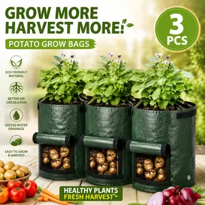 Potato Planting Bags 10 Gallon – Durable Garden Grow Bags with Ventilation Flap & Carrying Handles, Set of 3