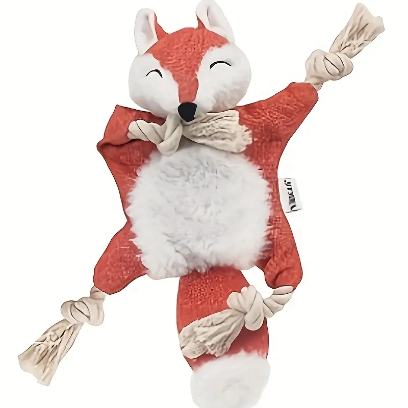 shalovy Durable Dog Toys for Aggressive Chewer Squeaky Indestructible Puppy Toys Tough Dog Squeaky Toys No Stuffing Crinkle Dog Toy, Rope Knots Puppy Chew Teething Toys, Fox